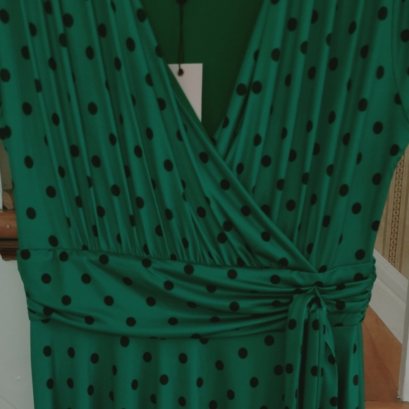 VINTAGE CHIC Caryl Swing Green Polka Dot Dress 50's Size 12 Top Vintage - Picture 3 of 6